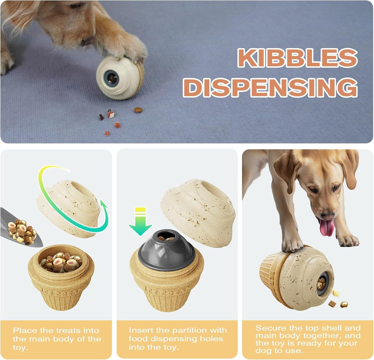 🍦Frozen Treat Dog Toy, Ice Cream Cone Slow Feeder🐕
